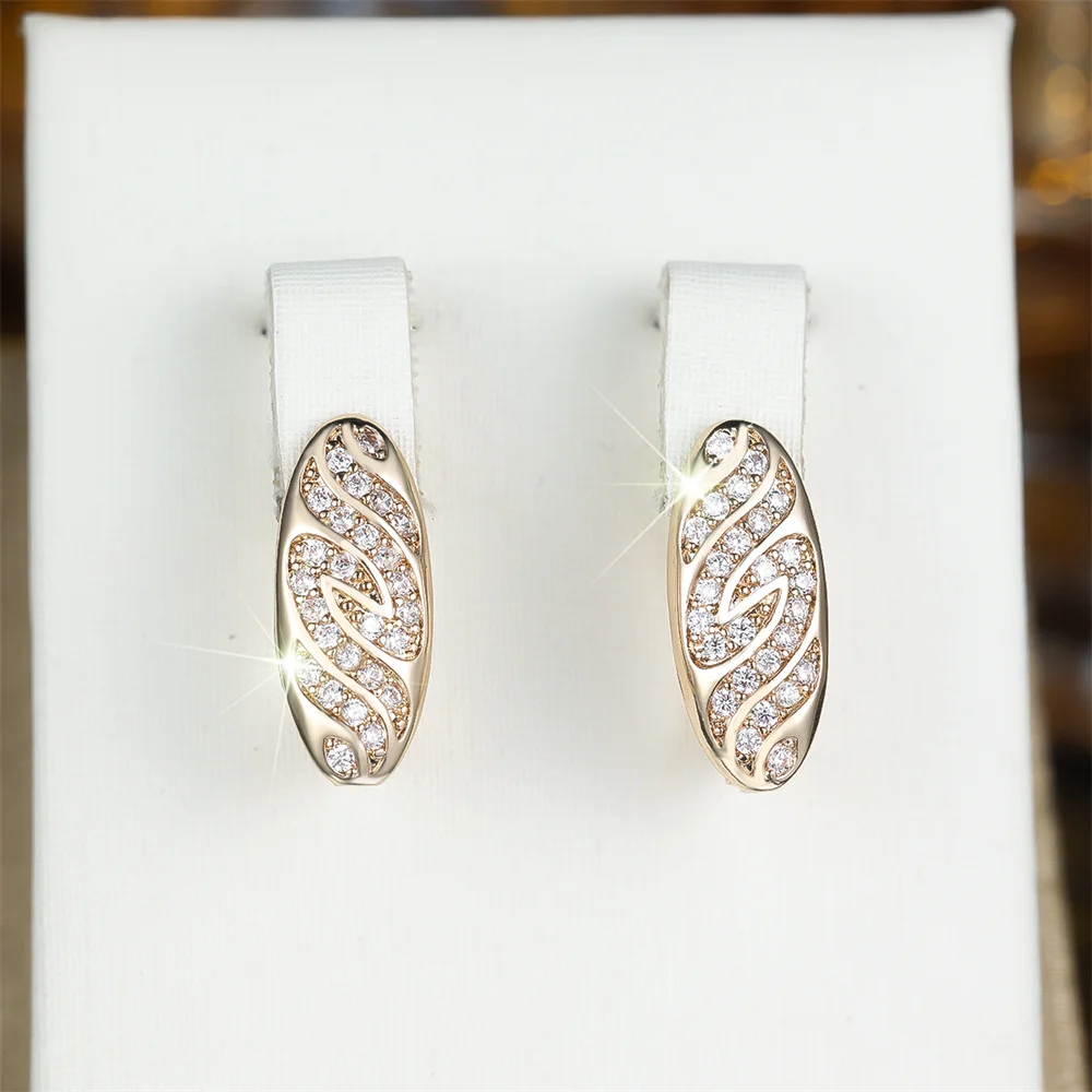 Luxury Crystal Round Stone Oval Hoop Earrings For Women Men Vintage Gold Color Ear Buckle Wedding Jewelry Engagement Party Gift