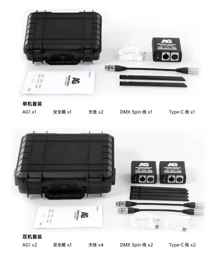 APARO Galaxy AG1 CRMX wireless transceiver Lumenrdio chip 1×512 passage DMX Type-c 6