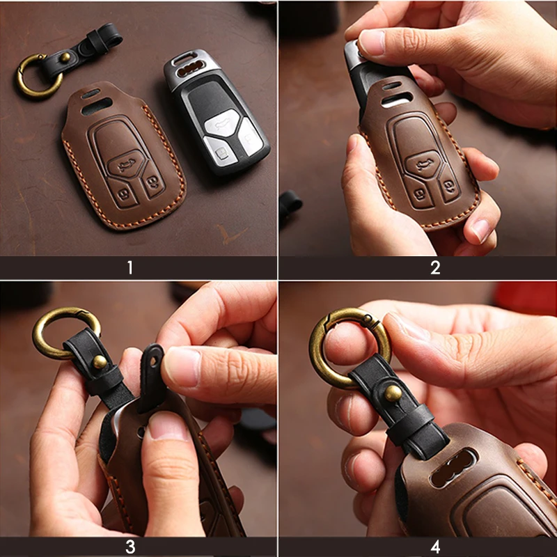Premium Leather Car Key Case with Keychain