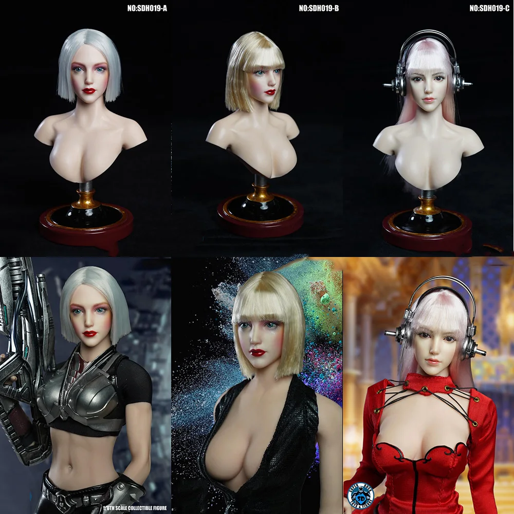 

SDH019 1/6 Scale Heavy Makeup Female Head Sculpt Carving with Hair Transplant Model Fit 12'' TBL PH Pale Action Figure Body Doll