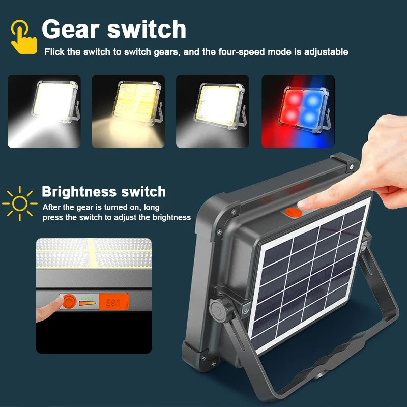 Strong Light 1000w Rechargeable LED Camping Solar Light with Magnet Zoom Portable Torch Tent Work Maintenance Lighting