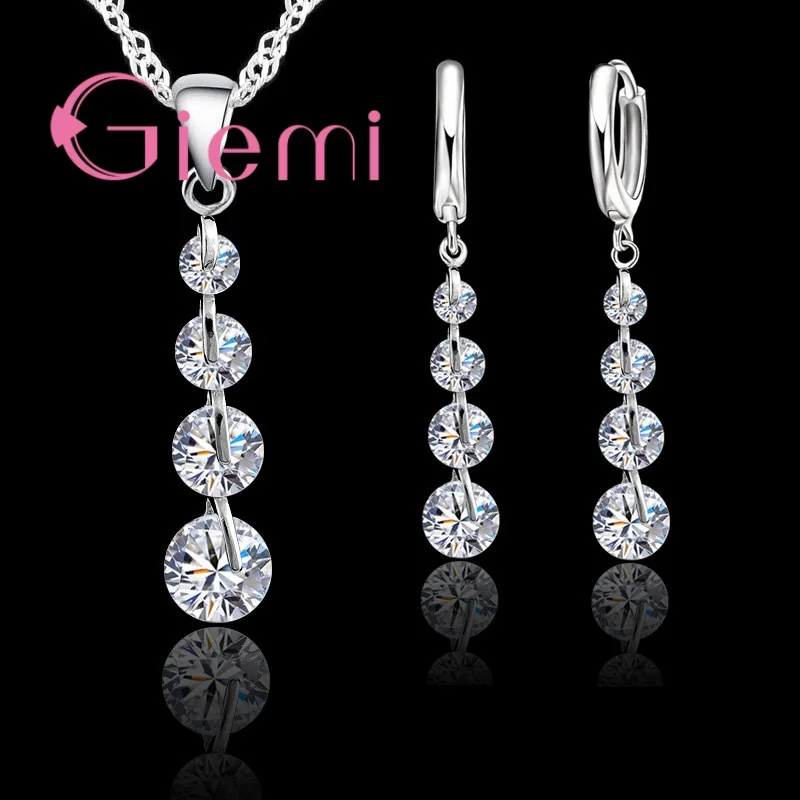 Jewelry Set 925 Sterling Silver Cubic Zirconia Crystal Pendant Necklace Earrings for Women Choker Wedding