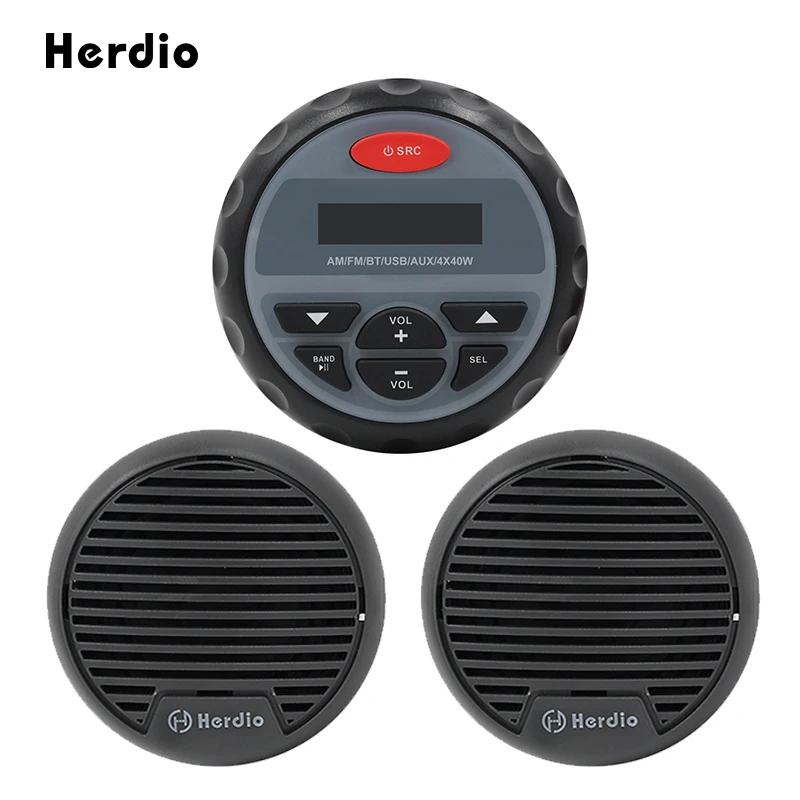 Herdio 4 inches Waterproof Radio Boat Sound System AM FM Receiver USB ...
