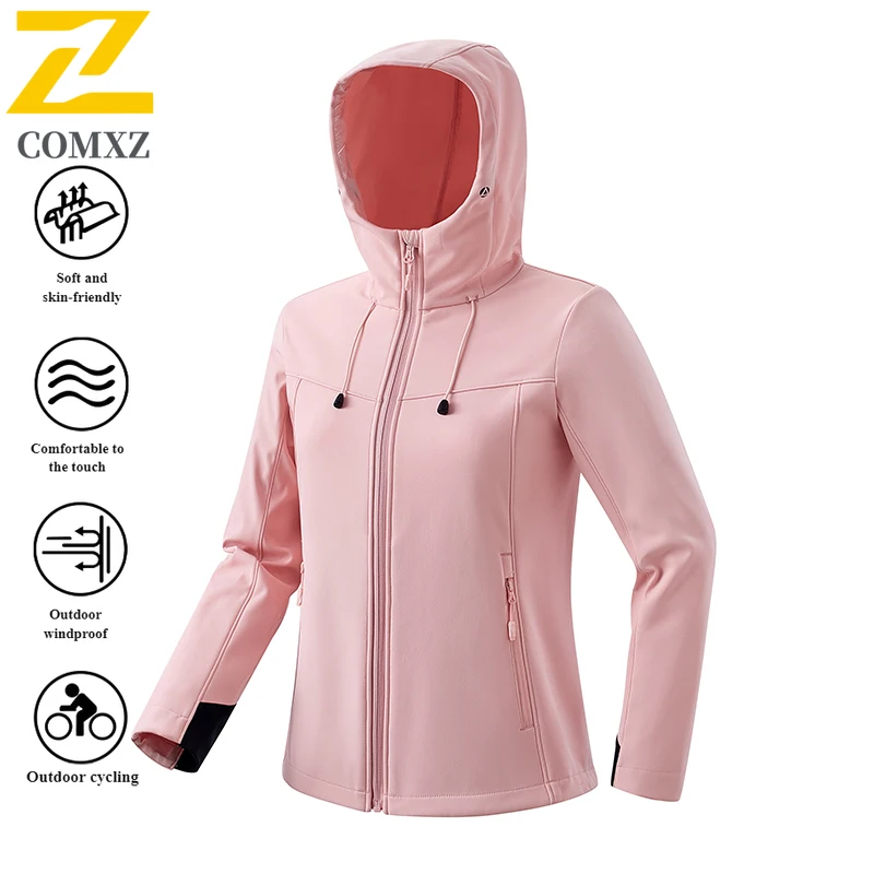 EiAO Softshell Windbreaker Couple's Fleece-Lined Hooded Jacket Waterproof Windproof Outdoor Coat for Hiking Camping Fishing