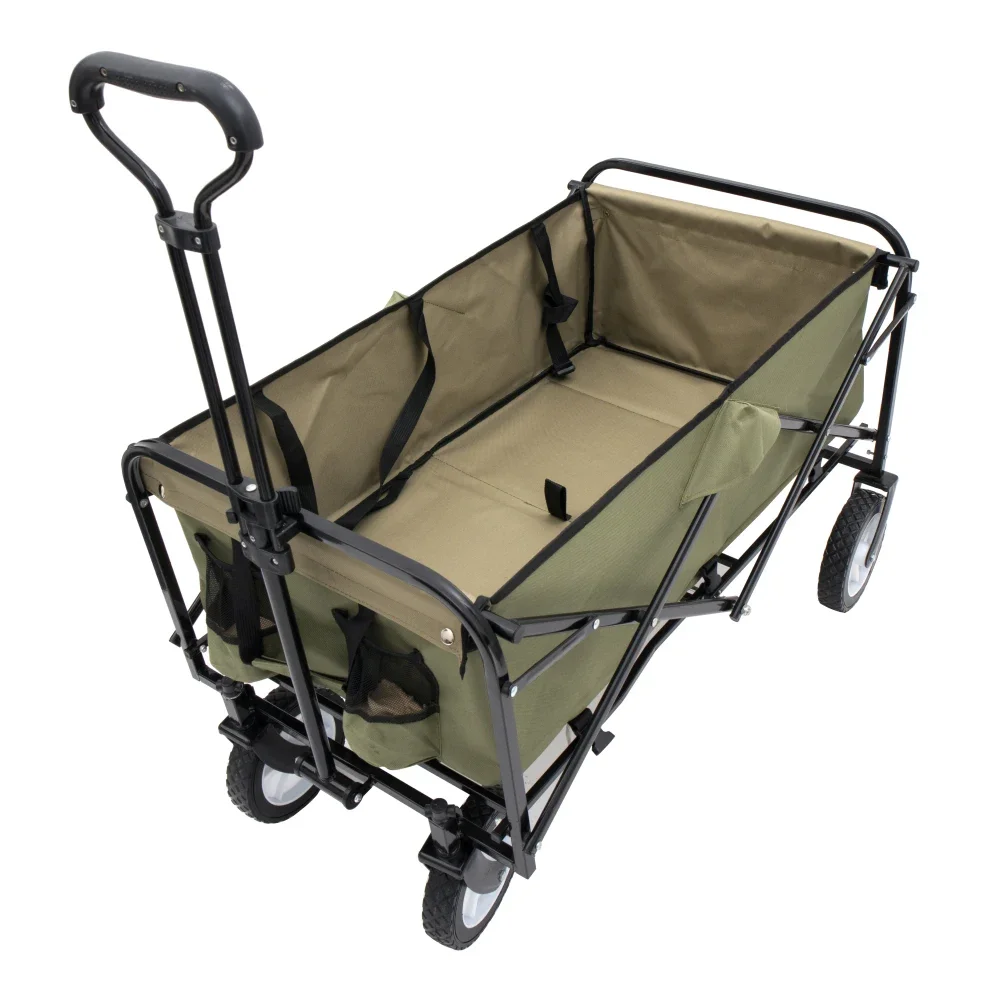 360lbs Collapsible Foldable Wagon Cart with strapping system ,Beach Wagon Utility Cart Utility Grocery for Camping