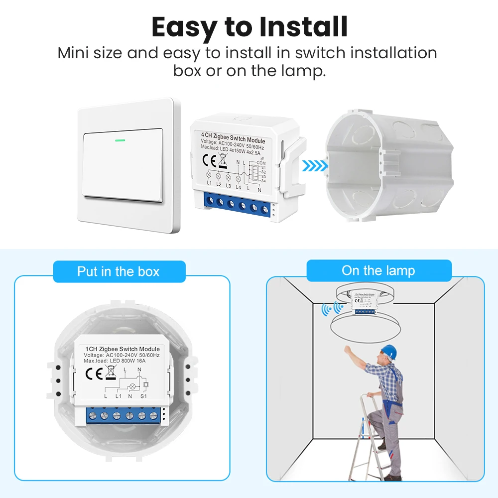 AVATTO Tuya Smart Zigbee Switch Module 2 Way Control, Smart Home 1/2/3/4 Gang Automation DIY Breaker Work for Alexa Google Home images - 6