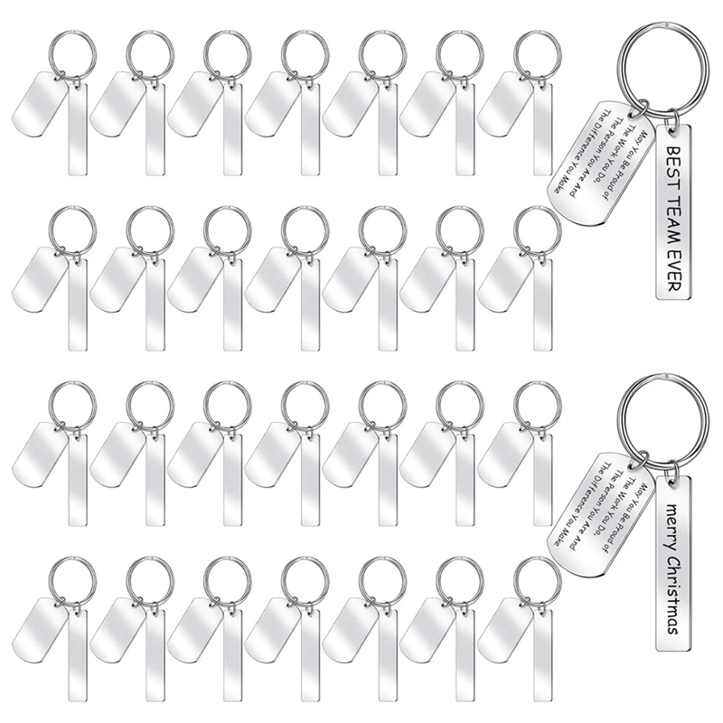 

30 Pcs Blank Rectangle Keychain Metal Stamping Blanks Keychain For Engraving Stainless Steel Blank Key Ring Tags