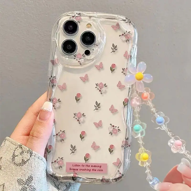 Floral Print Soft Cover with Wrist Chain and Wavy Edge