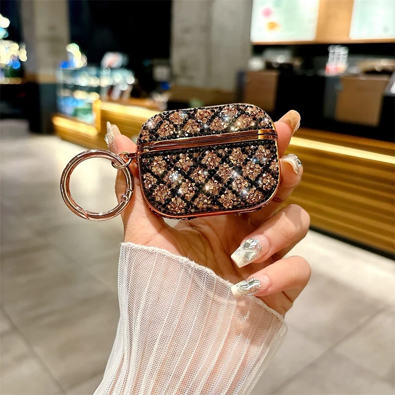 Deluxe Plated Sparkling Diamond Bluetooth Headphone Case with Keychain - Shockproof Earphone Cover
