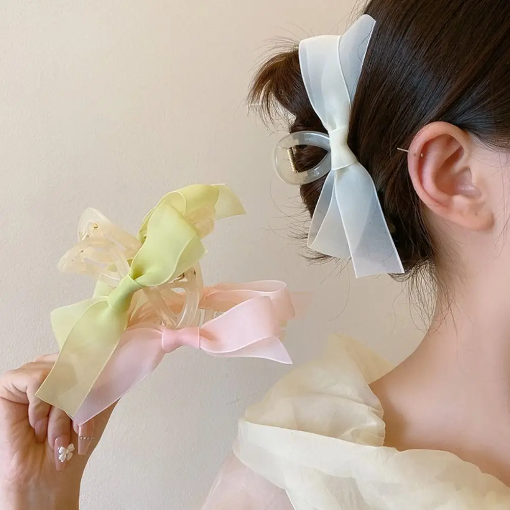 

Geometric Mesh Bow Hair Claw Sweet Shark Clip Y2K INS Double Sided Bow Girls