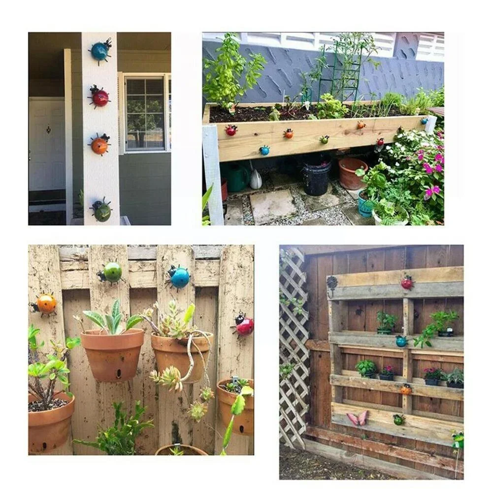 Mini Metal Ladybug Beetle Fence Hanger Wall Hanging Ornament Statue Outdoor Patio Garden Figurine Sculpture For Home Decor