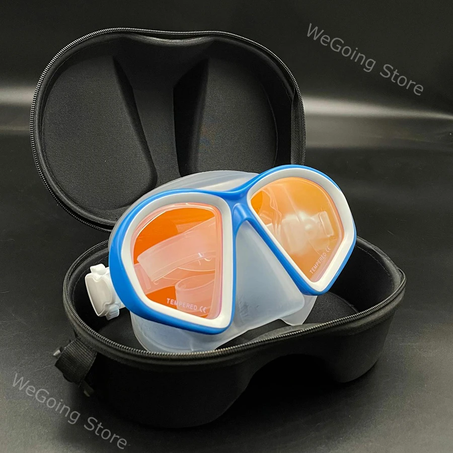 

Profession Low Volume Free Diving Mask Scuba Glasses with Mirrored Lens Small Volume Style Dive Goggles Pack In Black Case