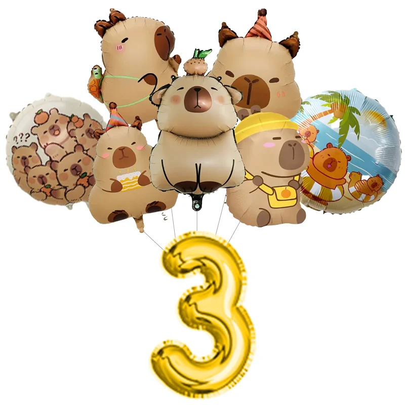 Capybara-Geburtstagsdekorationsset, Ballon, Geschirr, Teller, Tasse, Geschenktüte, Kuchendekoration, alles Gute zum Geburtstag, Capybara-Mädchen-Thema, Partygeschenke – Detail 4