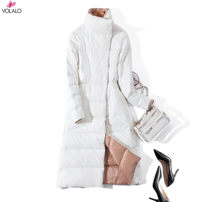 

VOLALO 2024 Women Winter Coat Stand Collar White Duck Down Inner Women Light Long Jacket Coat Women Coat Casaco Feminino Parkas