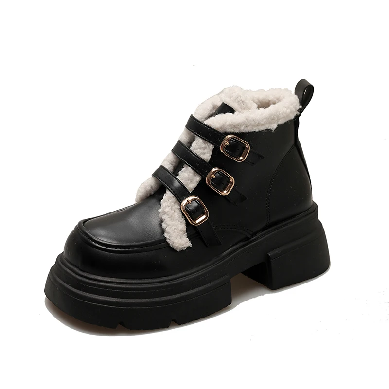 

Women's Leather Boots Shoes Round Toe Australia Plush Winter Footwear Autumn Med Rubber Snow Fur 2023 Rock Ladies Ankle Rome Fa