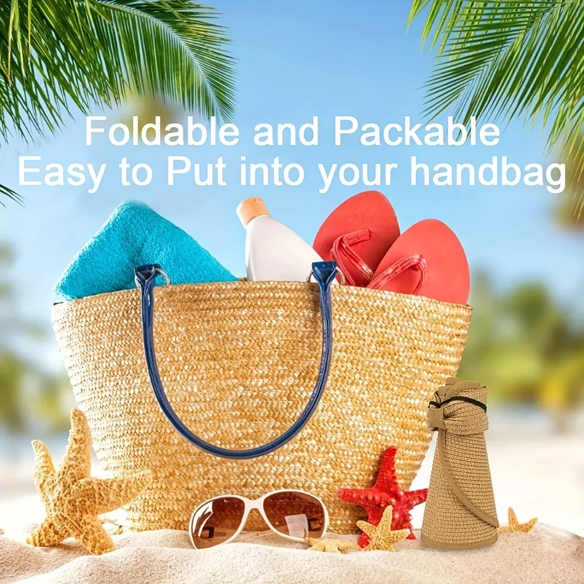 1pc Wide Brim Sunshade Straw Hat Foldable Bow Straw Woven Empty Top Hat Beach Mountaineering Travel Multi-purpose Sunshade Hat