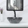 Marbling Ceramic Vessel Sink Set with Pop Up Drain Bathroom Sink Above Counter 5