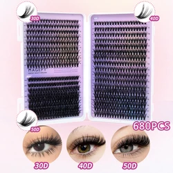 Ultimate DIY Lash Extensions Kit - 800pcs Wispy Individual Lash Clusters (9-18mm Variety) (680pcs Mix)