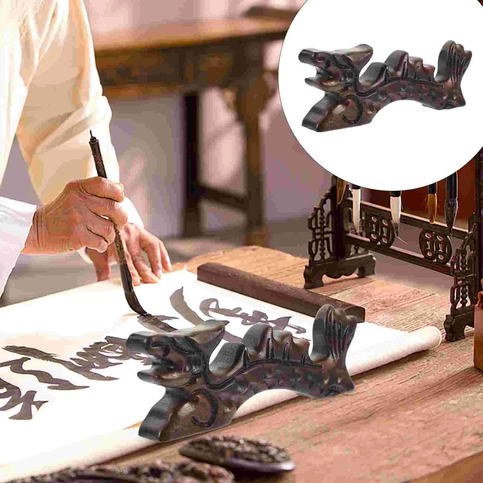 

Pen Rest Brush Holder Calligraphy Storage Black Catalpa Rack Wooden Painting Writing Support Stand