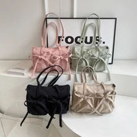 2025 Korean Style Bow Nylon Shoulder Bag – Foldable Large Capacity Women’s Commuter Tote, Fashionable Sweet Design Handbag - Image 5