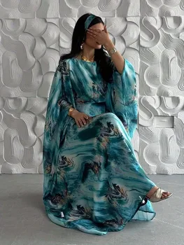 كافتان مطبوع واسع بأكمام طويلة لإطلالة سهرة — صورة 3