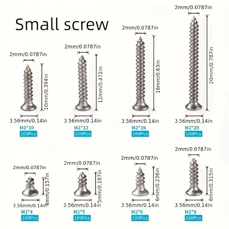 Self Tapping Screws 800pcs Self Tapping Wood Screws Set M2 Phillips Flat Head Sheet Metal Screw Self Tapping Screws Assortment Kit