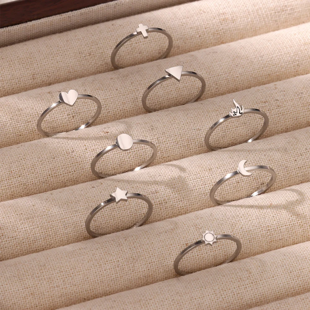 Stainless Steel Cross Heart Rings for Women Open Adjustable Crescent Moon Stars Ring Aesthetic Wedding Trend Waterproof Jewelry wedding rings finger rings womens ring jewelry rings ring jewelry cross rings cross jewelry
