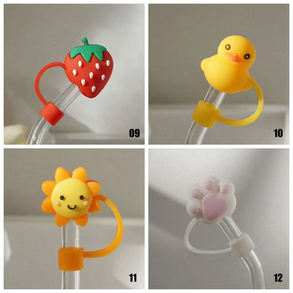 Cute Cartoon Straw Silicone Plug Resuable Anti-Dust Decorative Cap for Straws Glass Stainless Steel Staw Tips