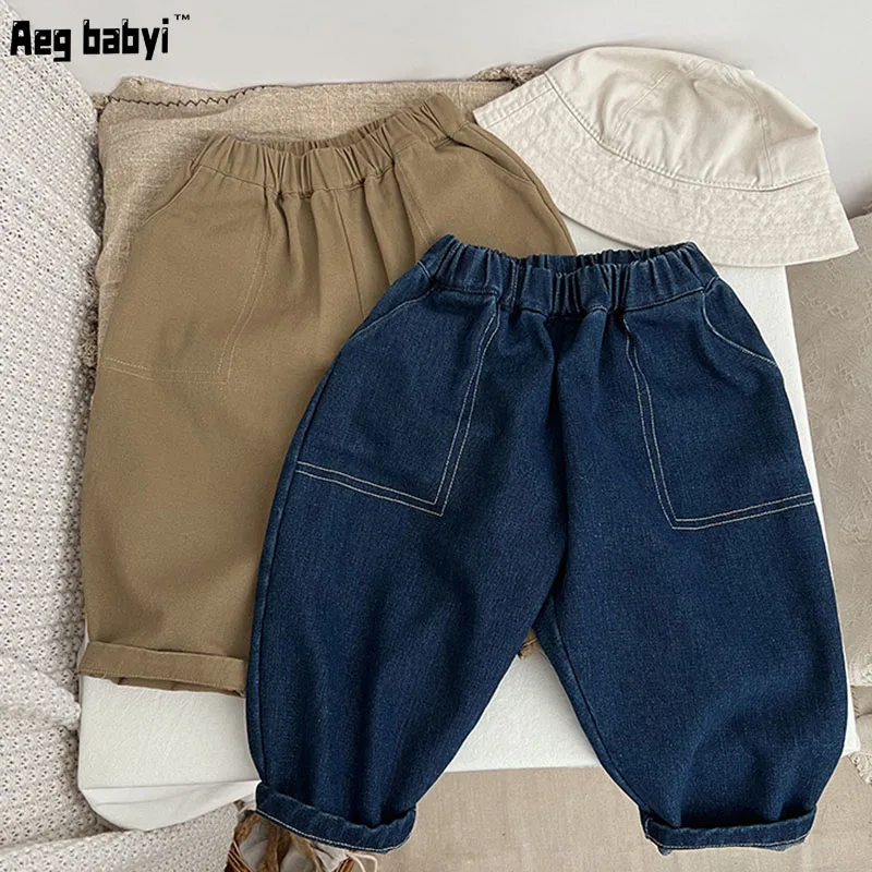 

Toddler Baby Boy Girl Spring New Fashion Soft Jeans Trousers Autumn Chilren Solid Casual Pant Kids Loose Jeans 1-6Y