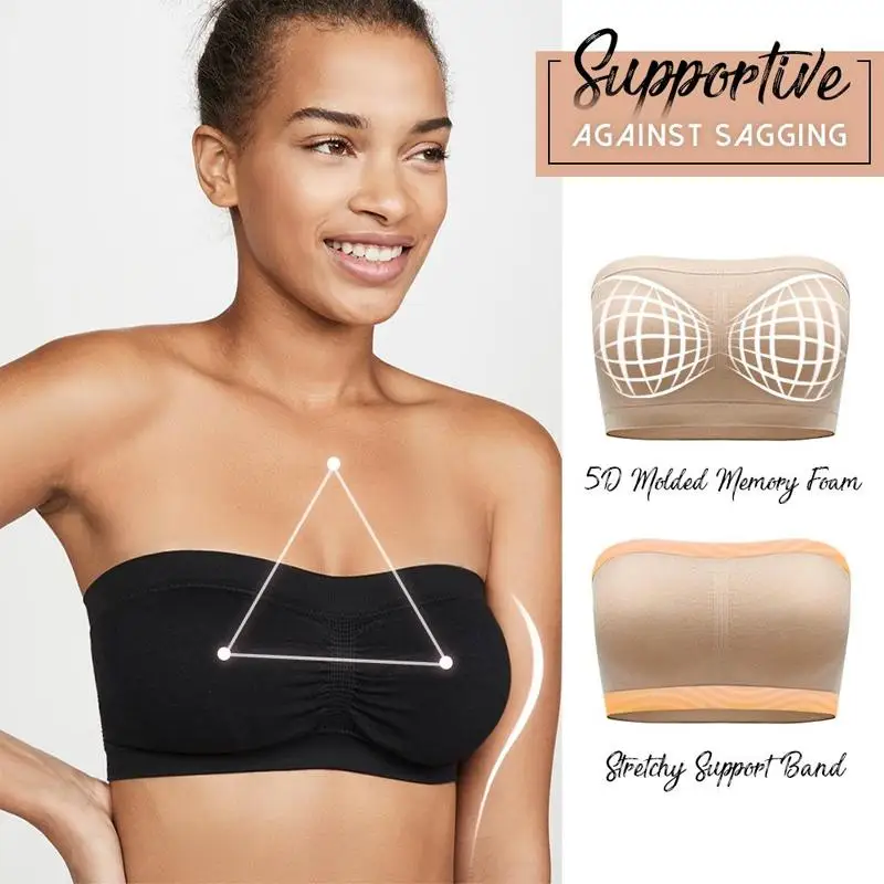 Women Supportive Seamless Strapless Bandeau Bra Tube Removable