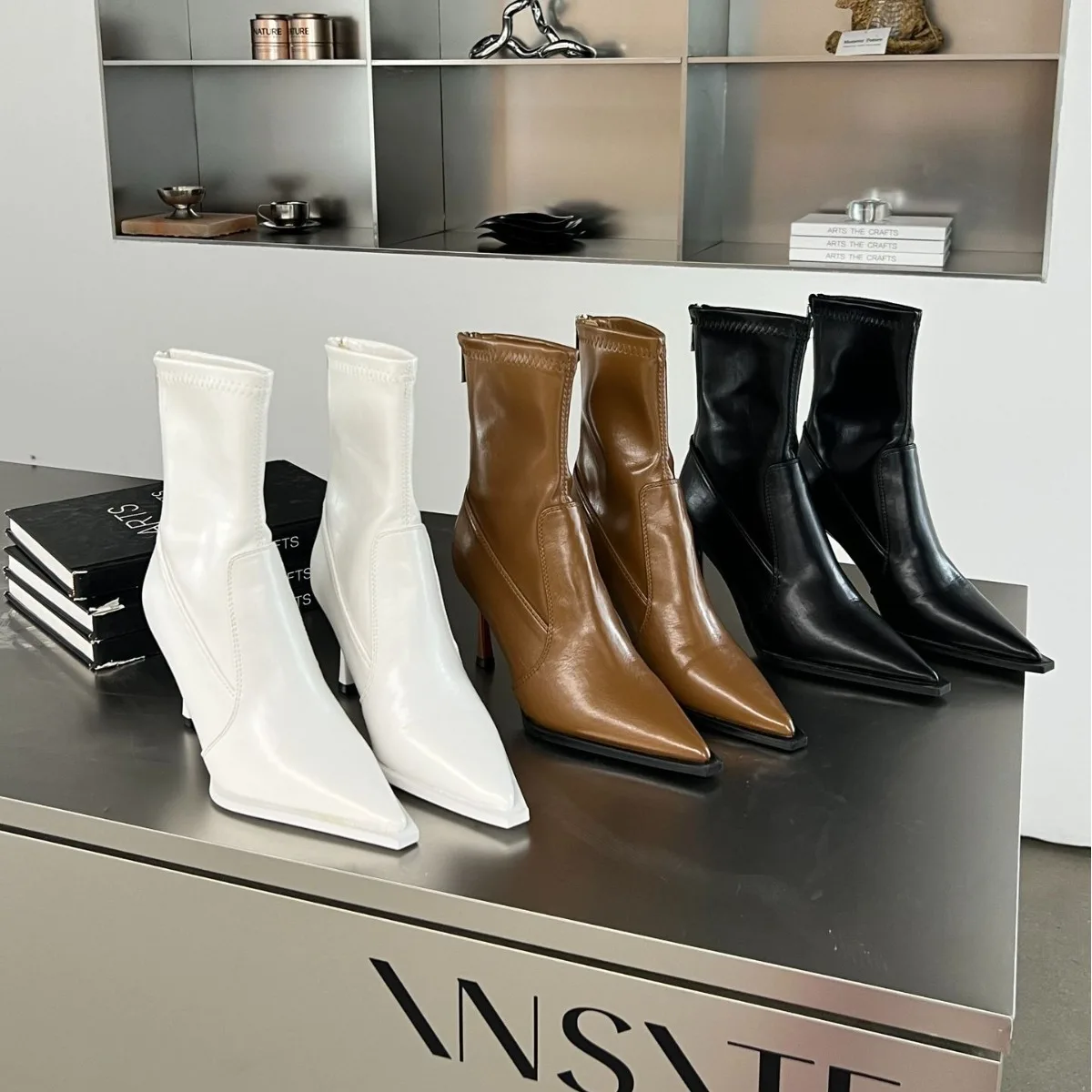 

Round Toe Winter Boots Lady Women's Low Shoes Zipper Boots-Women 2023 Ankle Riding Pointy High Heel Autumn Rubber Flock Rome La