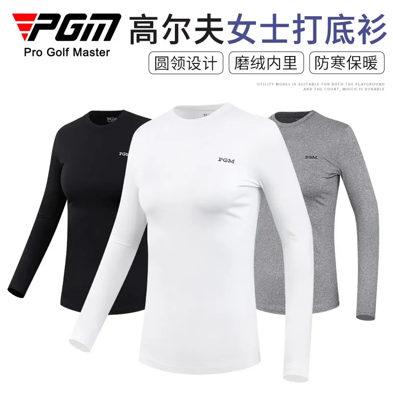 PGM Golf Apparel Women's Underlay Autumn/Winter Round Neck Long sleeved T-shirt Warm Women's Brushed Lining