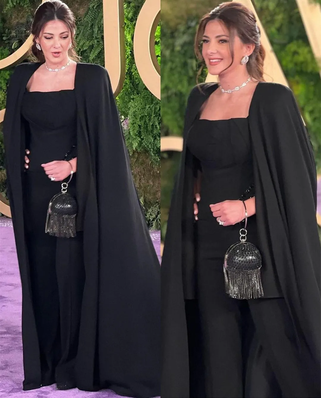 

Vintage Long Black Chiffon Evening Dresses Mermaid Crepe Square Neck Floor Length Muslim Abendkleider Robes de Soirée for Women