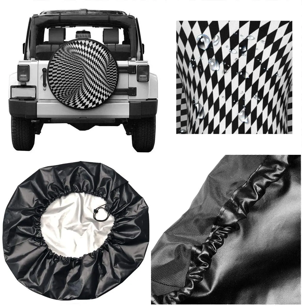 Geometric Square Black and White Spare Tire Cover Waterproof Dust-Proof UV  Sun Wheel Tire Cover Fit for ,Trailer, RV, SUV AliExpress