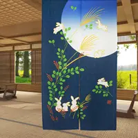 Cute Rabbit Under Moon Japanese Noren Door Curtain Feng Shui Half-Curtains Kitchen Partition Entrance Curtain Home Decorations 1