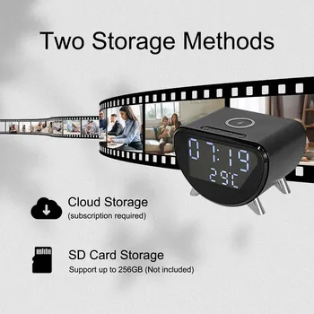 4K WiFi Clock Camera with Wireless Charging, Motion Detection, Loop Recording, Remote Viewing & App Control for Home Security 4