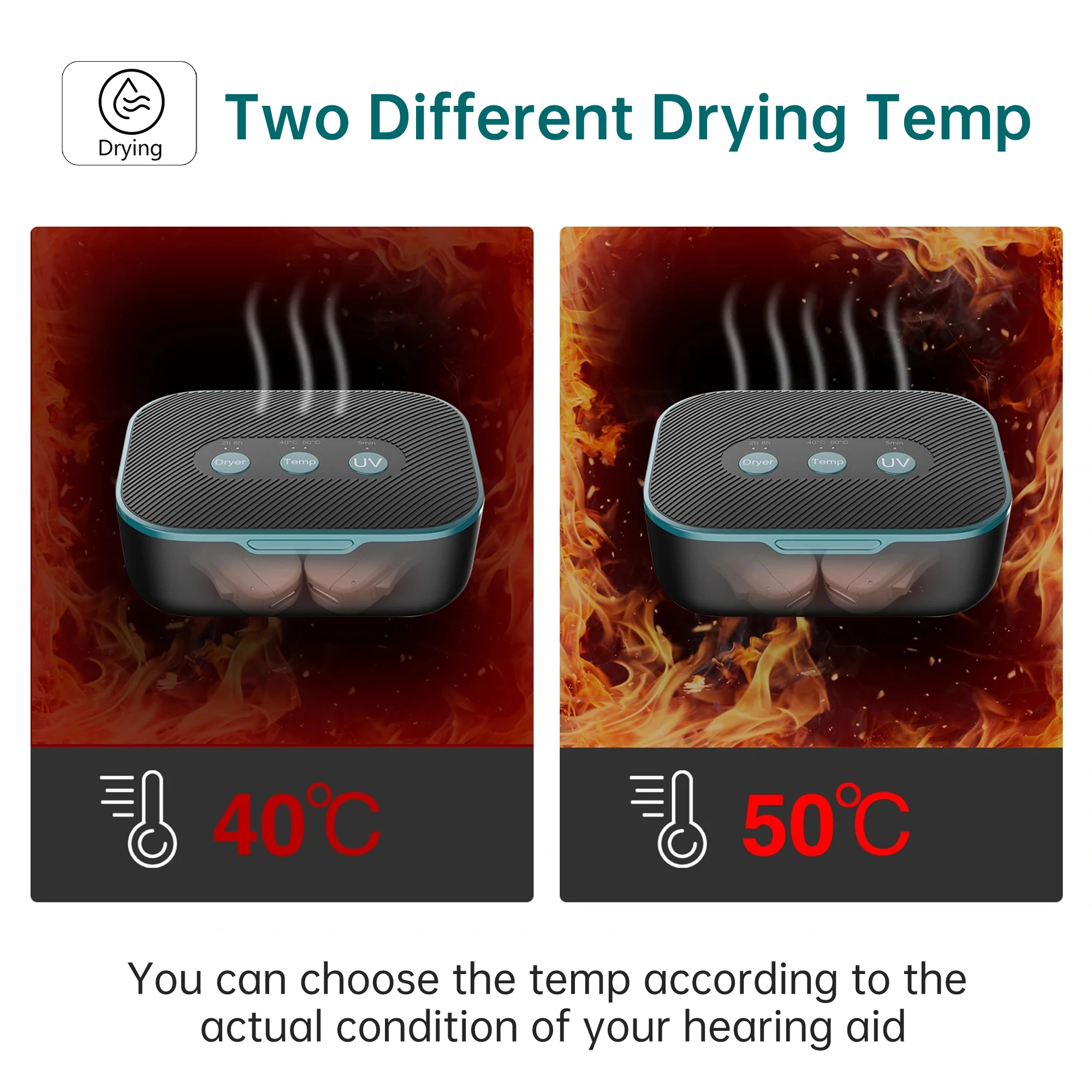 Hearing Aids Dryer Dehumidifier Led Uv Drying Case Timing and 2 Temperature Mode Optional Hearing Aid Maintenance Care Accessory 4