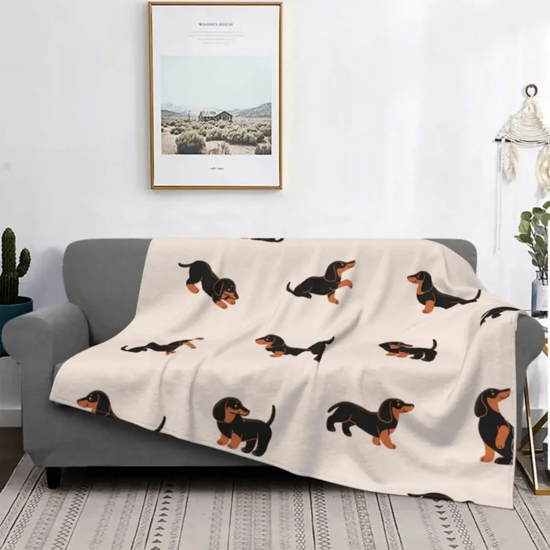 

Cartoon Happy Dachshund Blankets Velvet Dog Lover Super Soft Throw Blankets for Car Sofa Couch Bed Rug