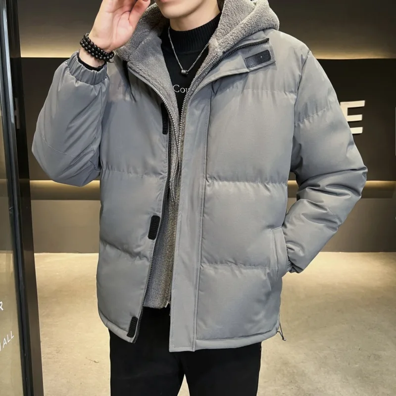 2023 Winter New Men's Polar Fleece Hooded Cotton Padded Casual Fashion Solid Color Fake Two Loose Jackets 5Xl 8Xl Popular Top