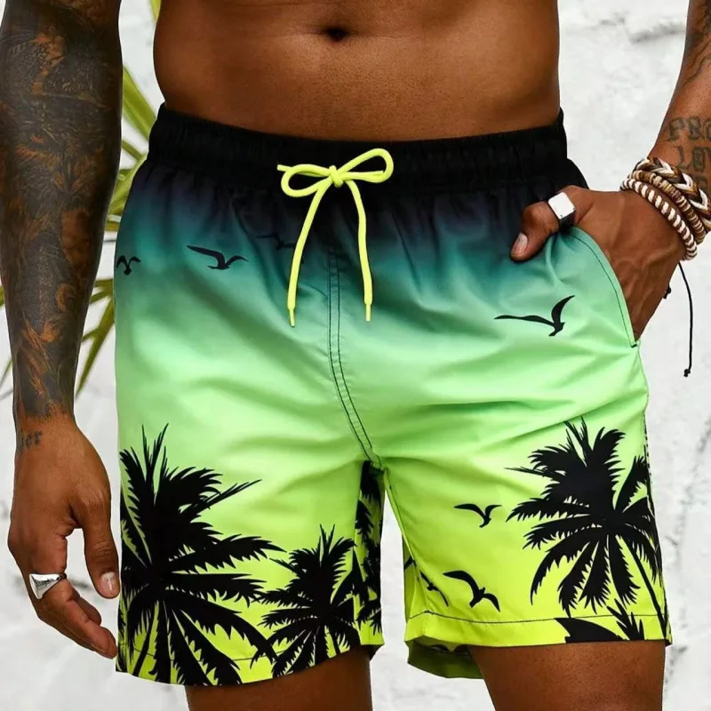 Mens Beach Shorts Coconut Tree Print Surfing Swim Trunks
