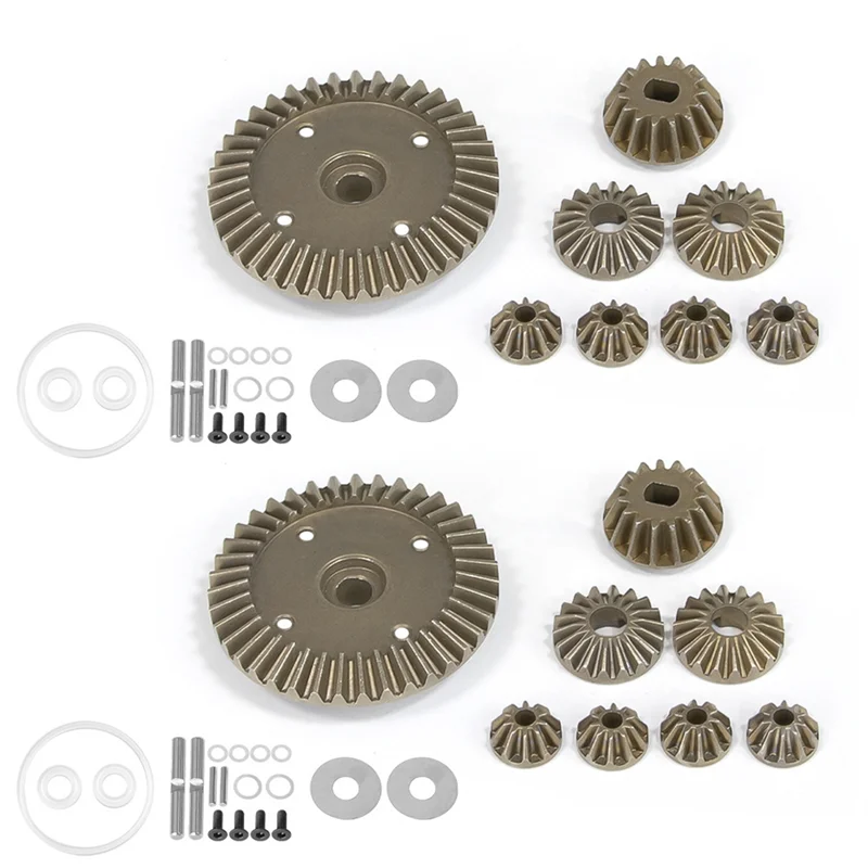 Gros plan sur le kit d'engrenages différentiels avant et arrière RC en alliage pour Tamiya XV-02, TT-02, MB-01, XM-01, BT-01 - Mise à niveau 39T, montrant les dents de l'engrenage.