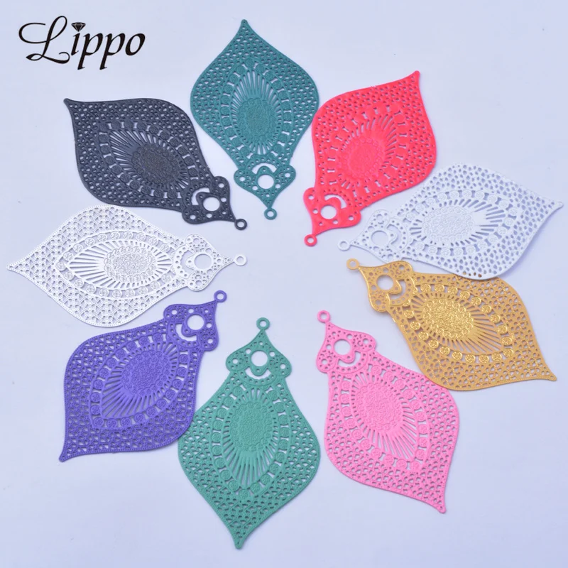 30 Stück AB4754 47*27mm Messing-Schmuckanhänger, bemalt in Rosa, Lila, Violett, Wassertropfen-Charms, Schmuckzubehör für Ohrringe