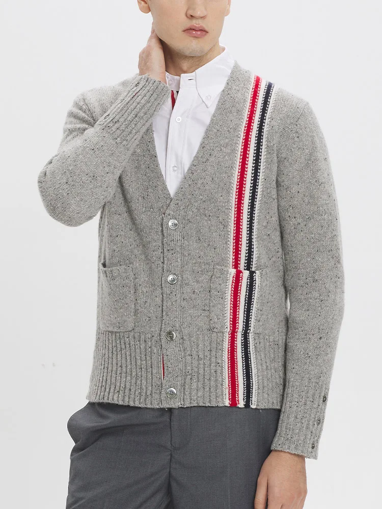 

TB THOM Men's Sweater 23ss Winter Sweaters Male Fashion Brand Milano Stitch Spoted Merino Wool RWB Stripe V-Neck Cardigan Coats