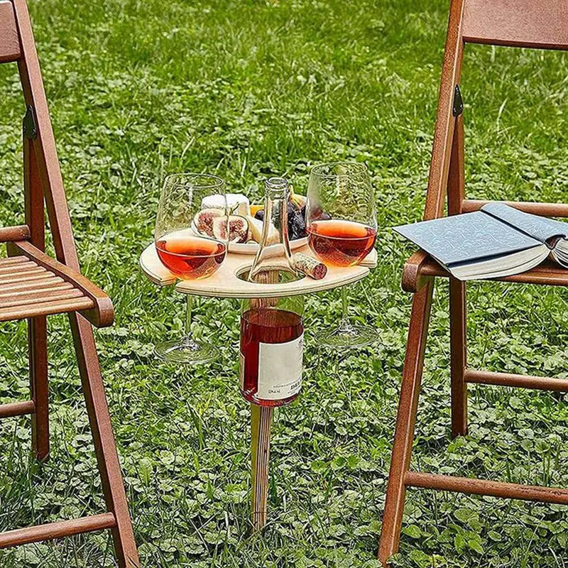 

Outdoor Wine Table-Outdoor Wooden Folding Wine Table-Wine Glass Rack Bottle And Glass Holder Desktop Foldable Table Durable