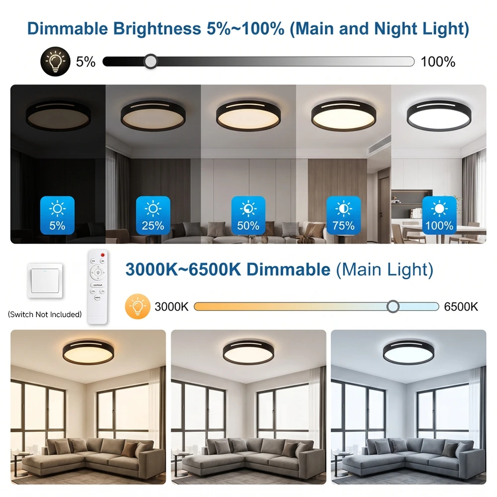 Sleek LED Ceiling Lamp with Remote Control & Adjustable Brightness