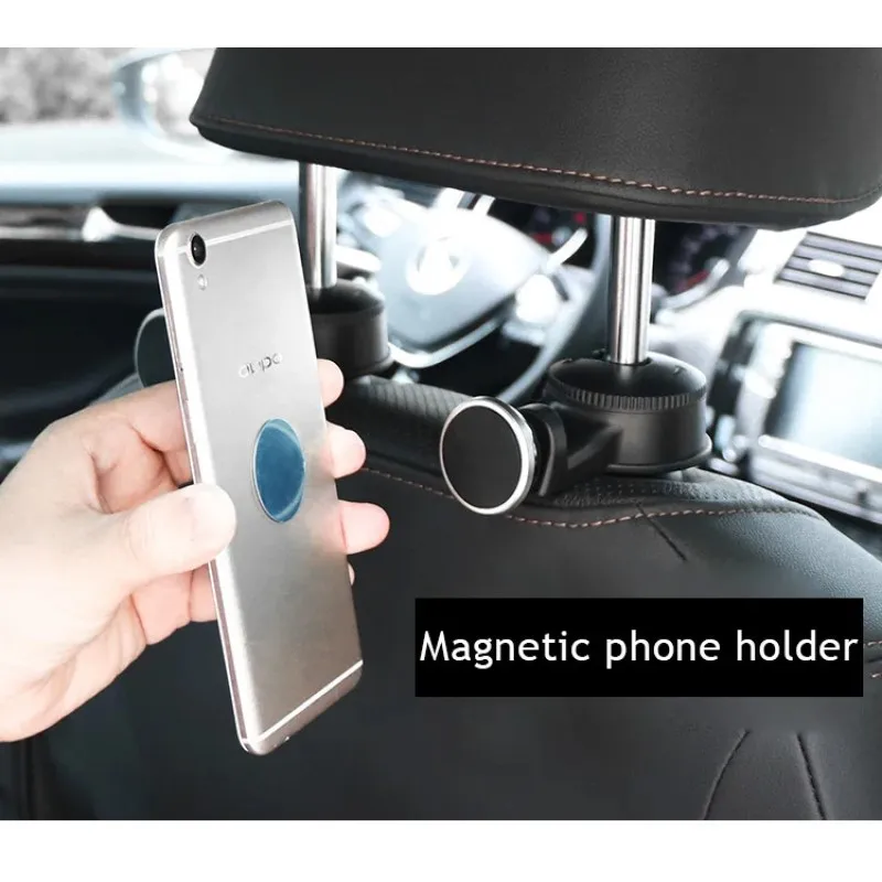 Soporte magnético doble para reposacabezas de coche, accesorio para teléfono móvil, con gancho, para asiento trasero, tableta, para Smartphone