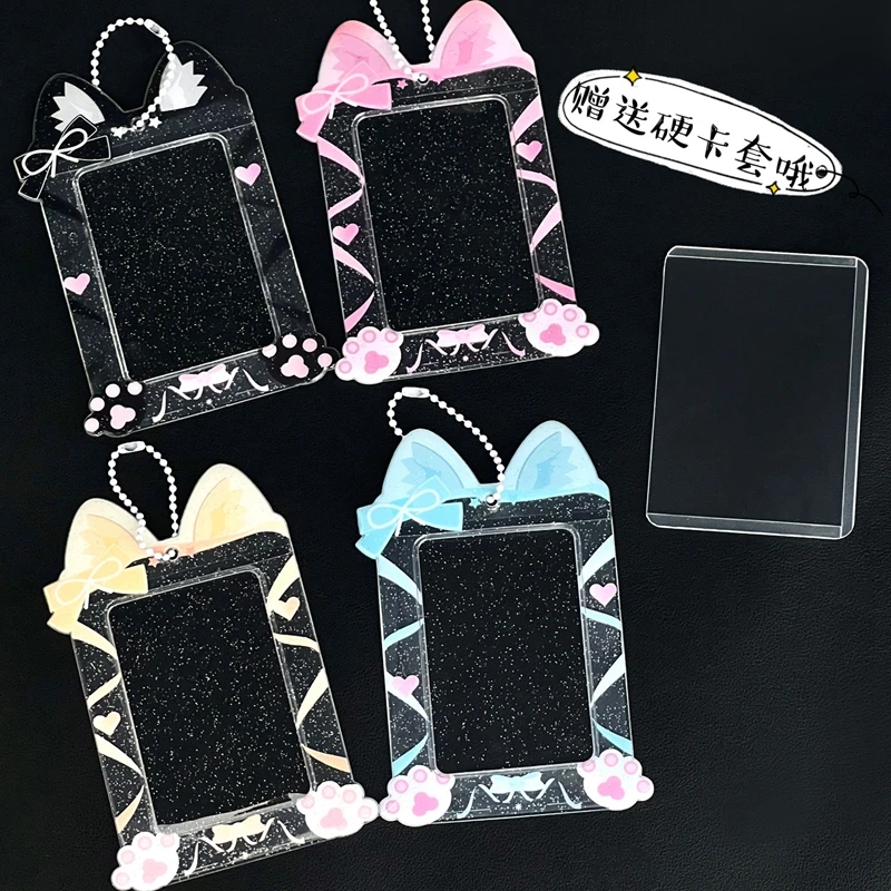 New Ins Cute Cat Ribbon PVC Photocard Holder Kpop Photo Card Holder Bag Pendant Korean Stationery Gifts 5