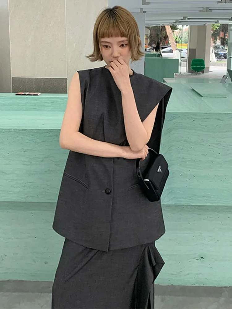 BJTZ Ribbon Scarf Collar Blazer Vest For Women Clothing 2024 Spring New Trend Designer Office Lady Sleeveless Tops HL50