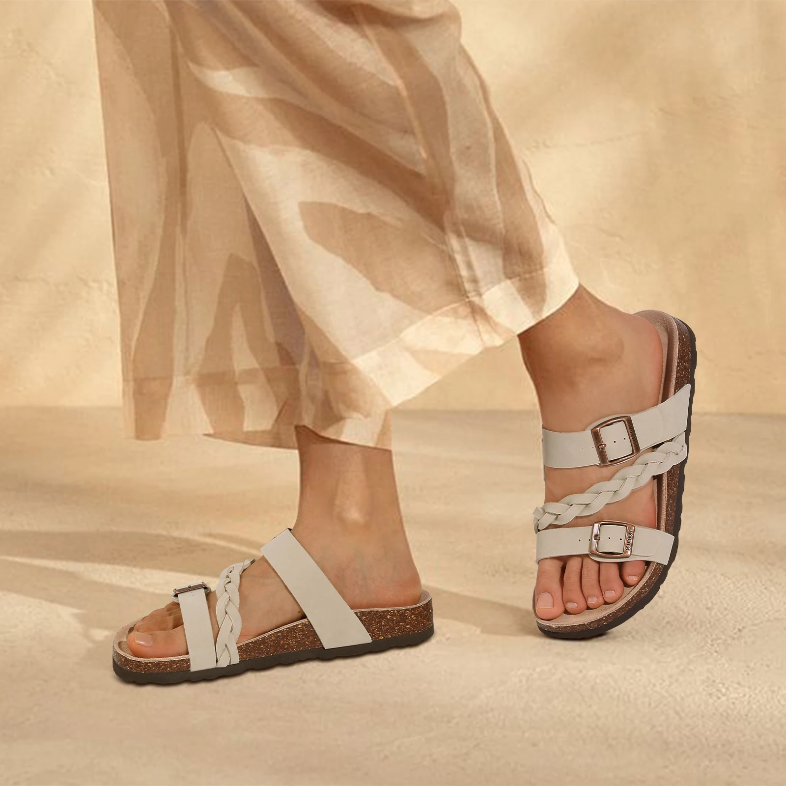 Litfun Women's Cork Sandals With Arch Support And Buckle Summer_voghion.com