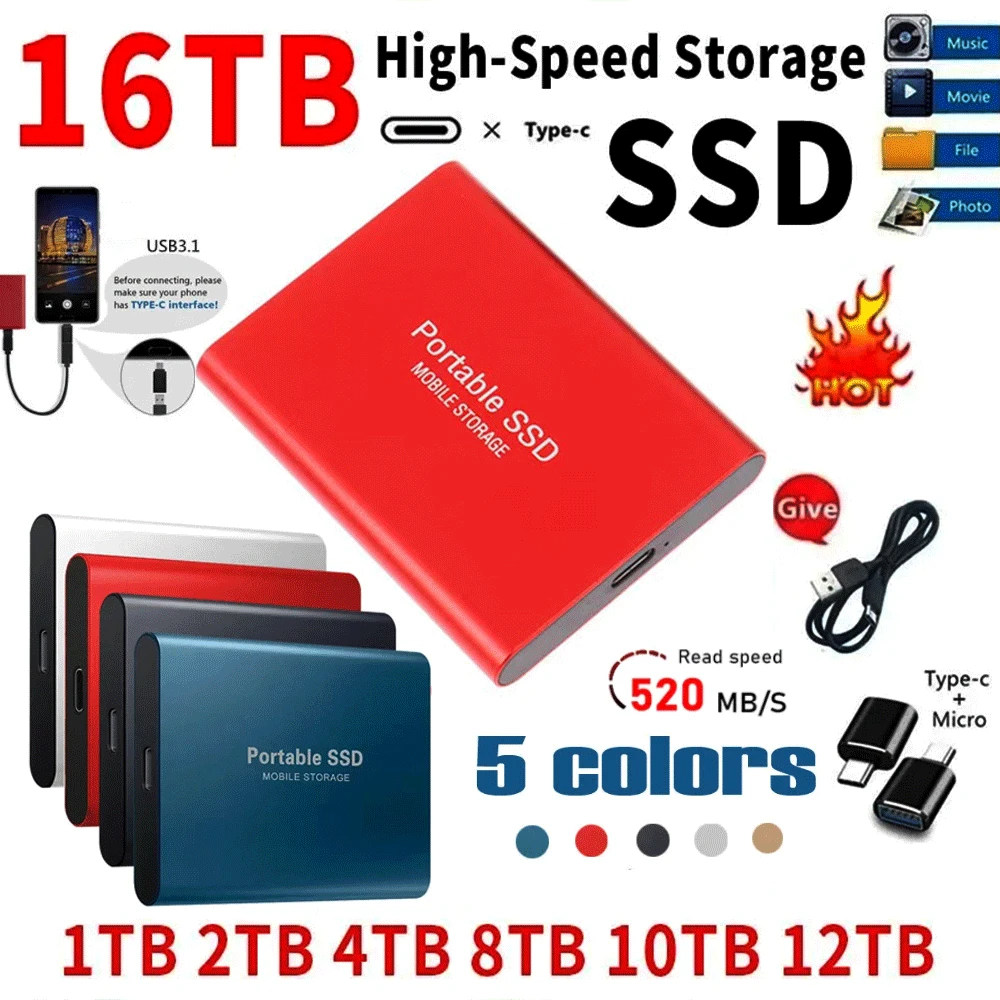 

High-speed 500GB 1TB SSD External Hard Drive USB3.1 Interface Solid State M.2 500GB 1TB Mobile Storage Decives for Laptop Mac